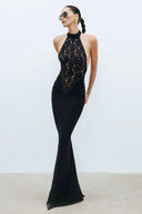 Rayna Maxi Dress | High-Neck, Sleeveless Lace Bodycon