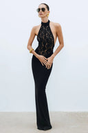 Rayna Maxi Dress | High-Neck, Sleeveless Lace Bodycon