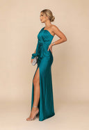 Rivelle One-Shoulder Maxi Dress | Satin, Side Slit