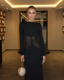 Riviera Maxi Dress | Women's Longsleeve Bodycon with Mesh Detailing