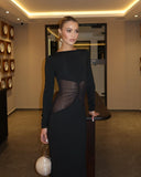 Riviera Maxi Dress | Women's Longsleeve Bodycon with Mesh Detailing