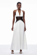 Sable Lace Maxi Dress | Plunge Neckline Backless Evening Gown