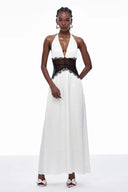 Sable Lace Maxi Dress | Plunge Neckline Backless Evening Gown