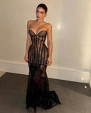 Serena Strapless Bustier Maxi Dress | Lace Detail, Structured Fit