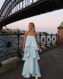 Stevie Maxi Dress | Satin Tiered Ruffle, Spaghetti Strap