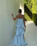 Stevie Maxi Dress | Satin Tiered Ruffle, Spaghetti Strap