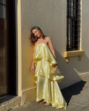 Stevie Maxi Dress | Satin Tiered Ruffle, Spaghetti Strap
