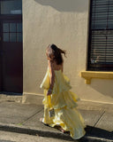 Stevie Maxi Dress | Satin Tiered Ruffle, Spaghetti Strap