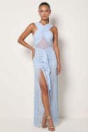 Trinity Maxi Dress | Crisscross Halter, Fringe Detail