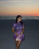 Vela Mini Dress | High Neck Sequin Mirror Disc Embellished