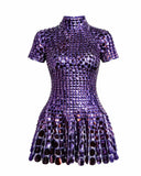 Vela Mini Dress | High Neck Sequin Mirror Disc Embellished